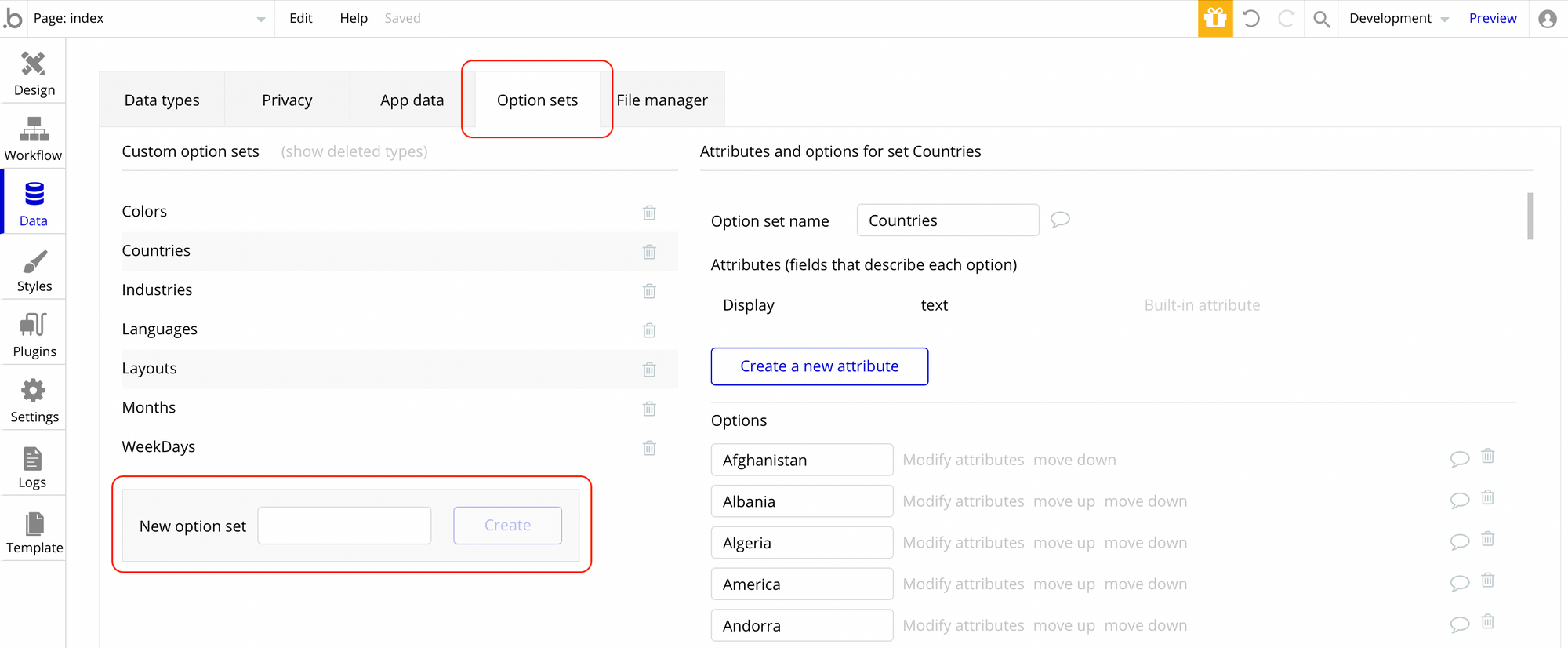 Create Option Set in Bubble.io