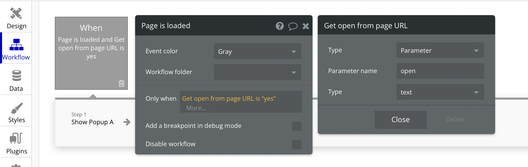 Opening a popup on page load in Bubble