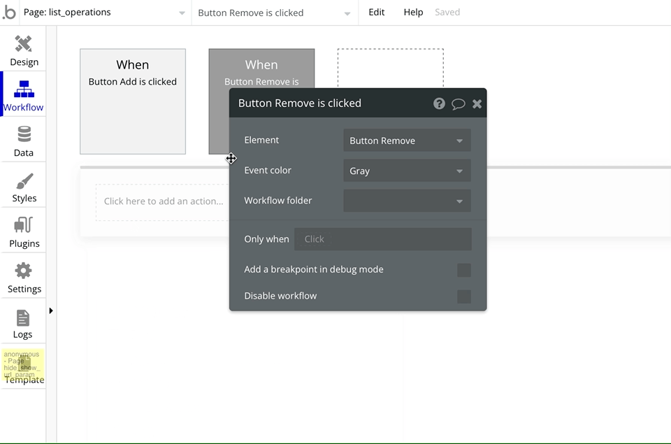 Remove an item to a list in Bubble.io