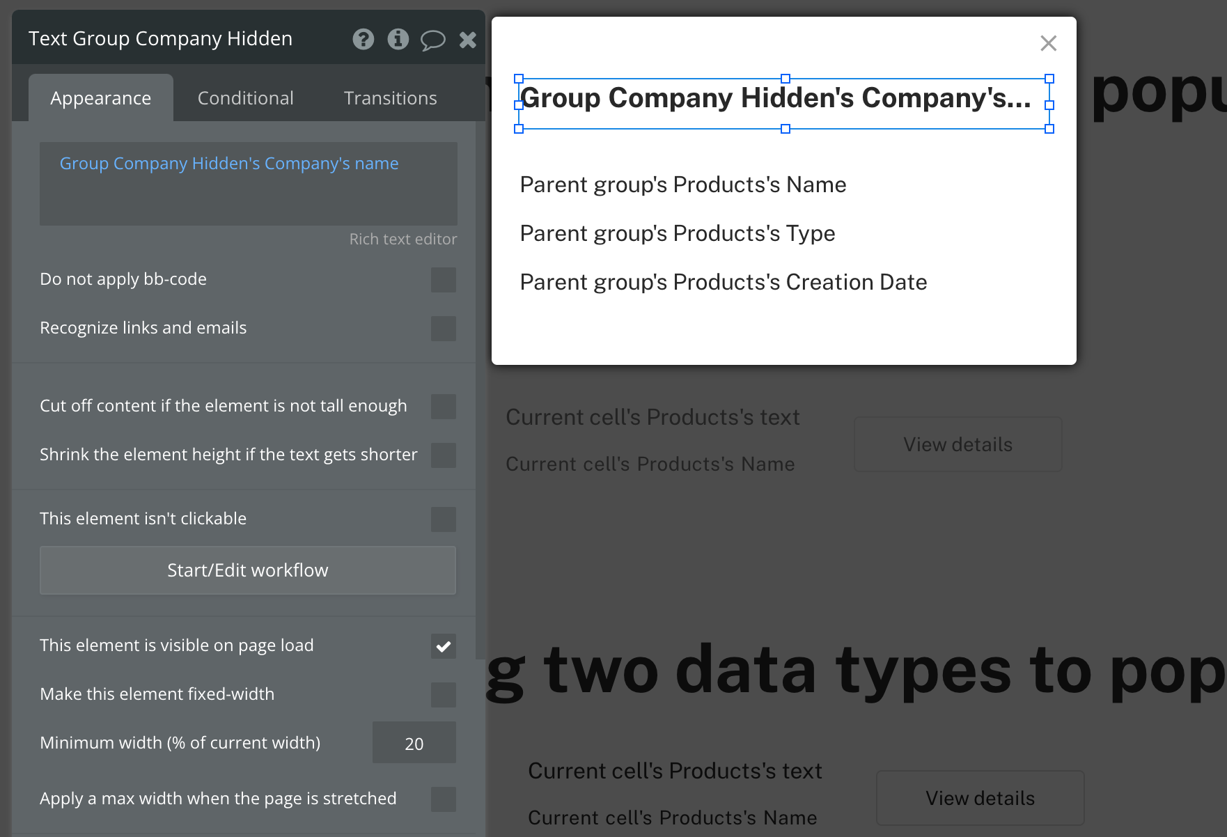 Access information of dummy group in Bubble.io