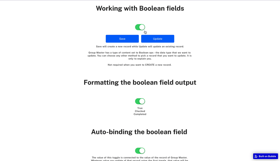 Working with Boolean fields in Bubble