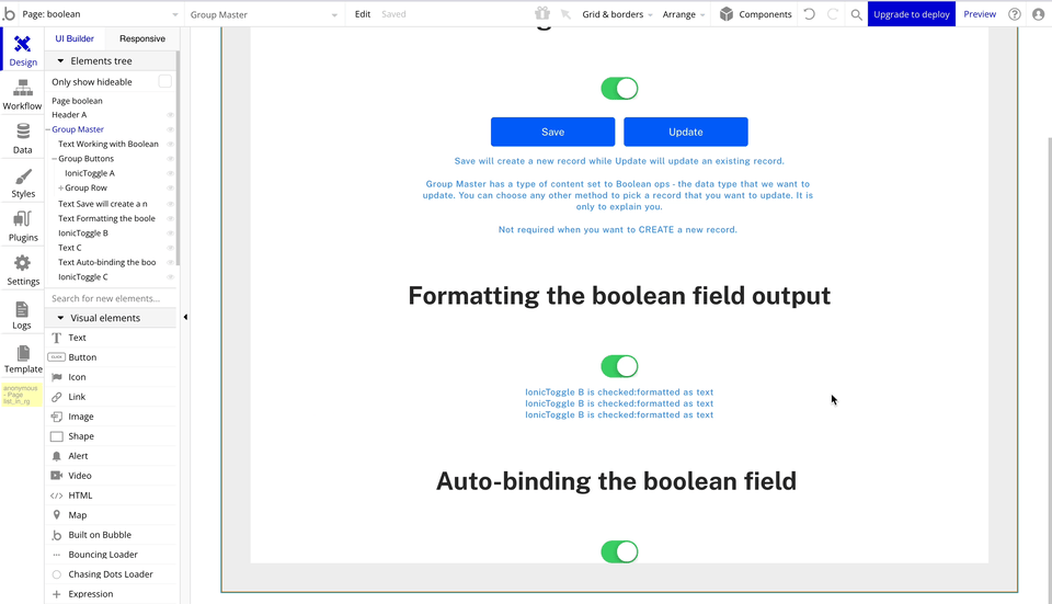 Working with Boolean fields in Bubble