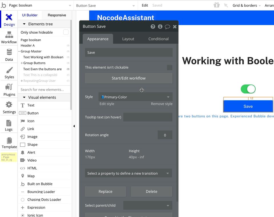 Working with Boolean fields in Bubble